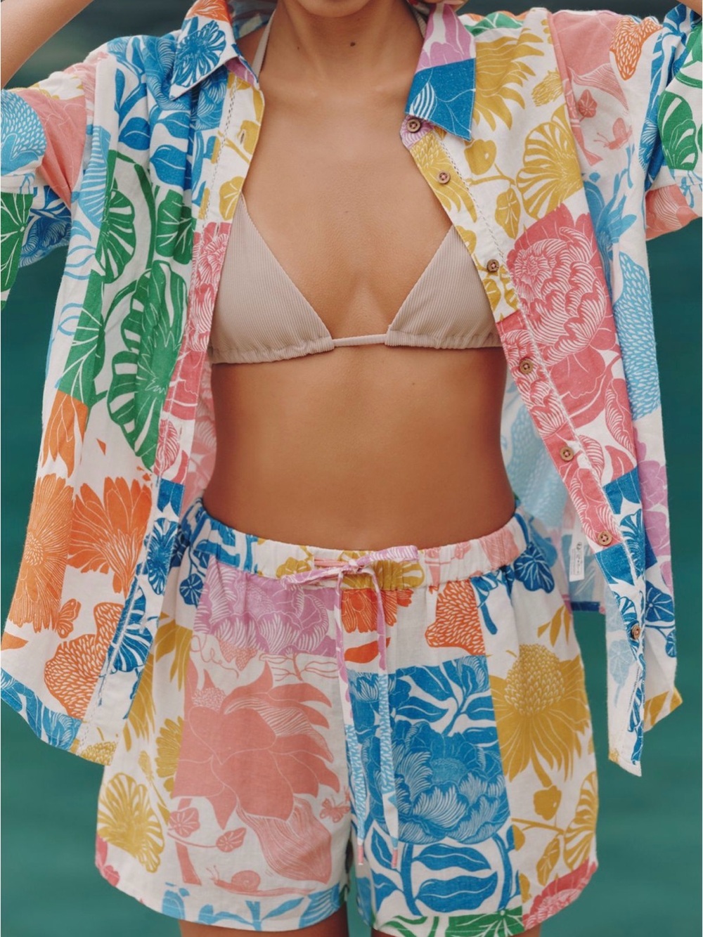 New Anthropologie Celandine X Grace Gillespie Floral Beach Shirt and Short Set